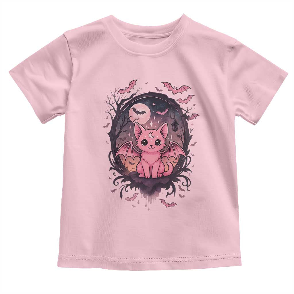 Cute Pastel Goth Bat Cat Toddler T Shirt Funny Gothic Halloween Art TS12 Light Pink Print Your Wear