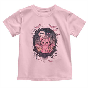 Cute Pastel Goth Bat Cat Toddler T Shirt Funny Gothic Halloween Art TS12 Light Pink Print Your Wear