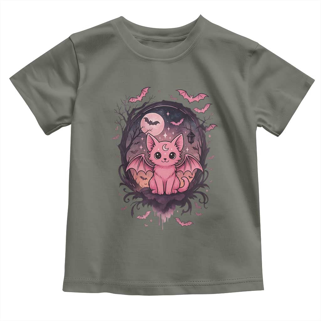 Cute Pastel Goth Bat Cat Toddler T Shirt Funny Gothic Halloween Art TS12 Military Green Print Your Wear