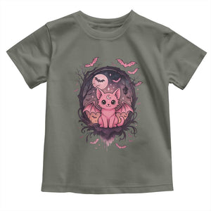 Cute Pastel Goth Bat Cat Toddler T Shirt Funny Gothic Halloween Art TS12 Military Green Print Your Wear