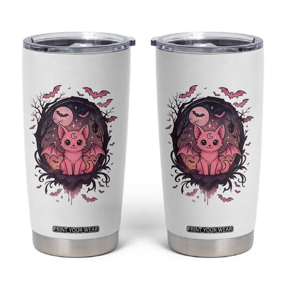 Cute Pastel Goth Bat Cat Tumbler Cup Funny Gothic Halloween Art TS12 White Print Your Wear