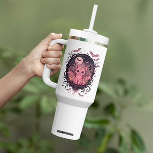 Cute Pastel Goth Bat Cat Tumbler With Handle Funny Gothic Halloween Art TS12 Print Your Wear
