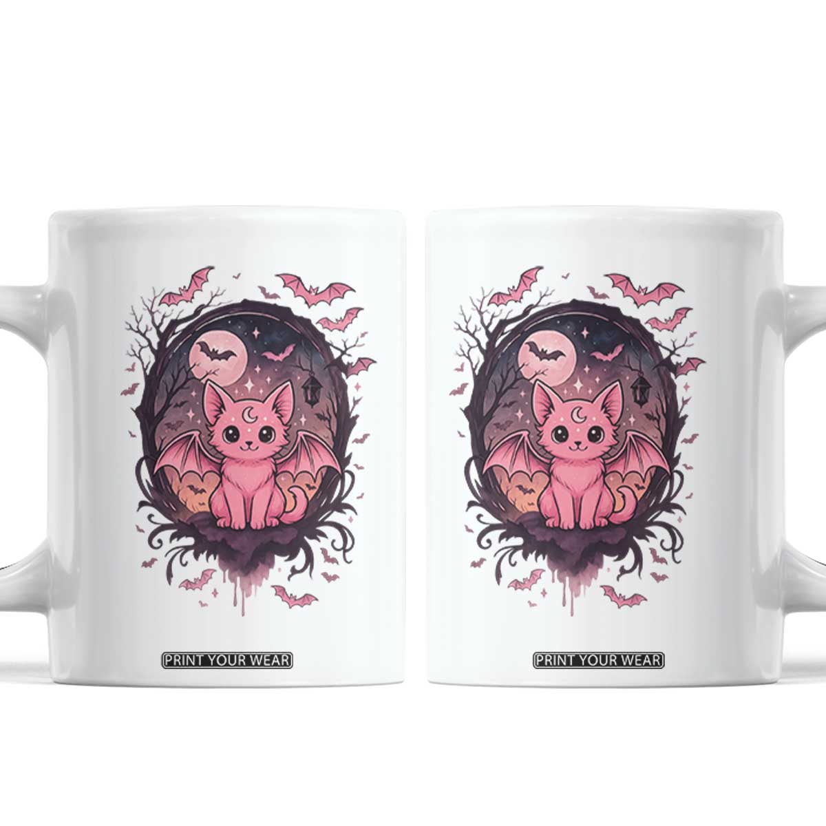 Cute Pastel Goth Bat Cat Coffee Mug Funny Gothic Halloween Art TS12 White Print Your Wear