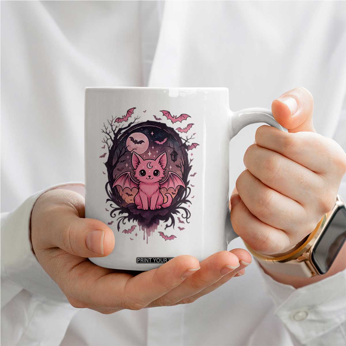 Cute Pastel Goth Bat Cat Coffee Mug Funny Gothic Halloween Art TS12 Print Your Wear