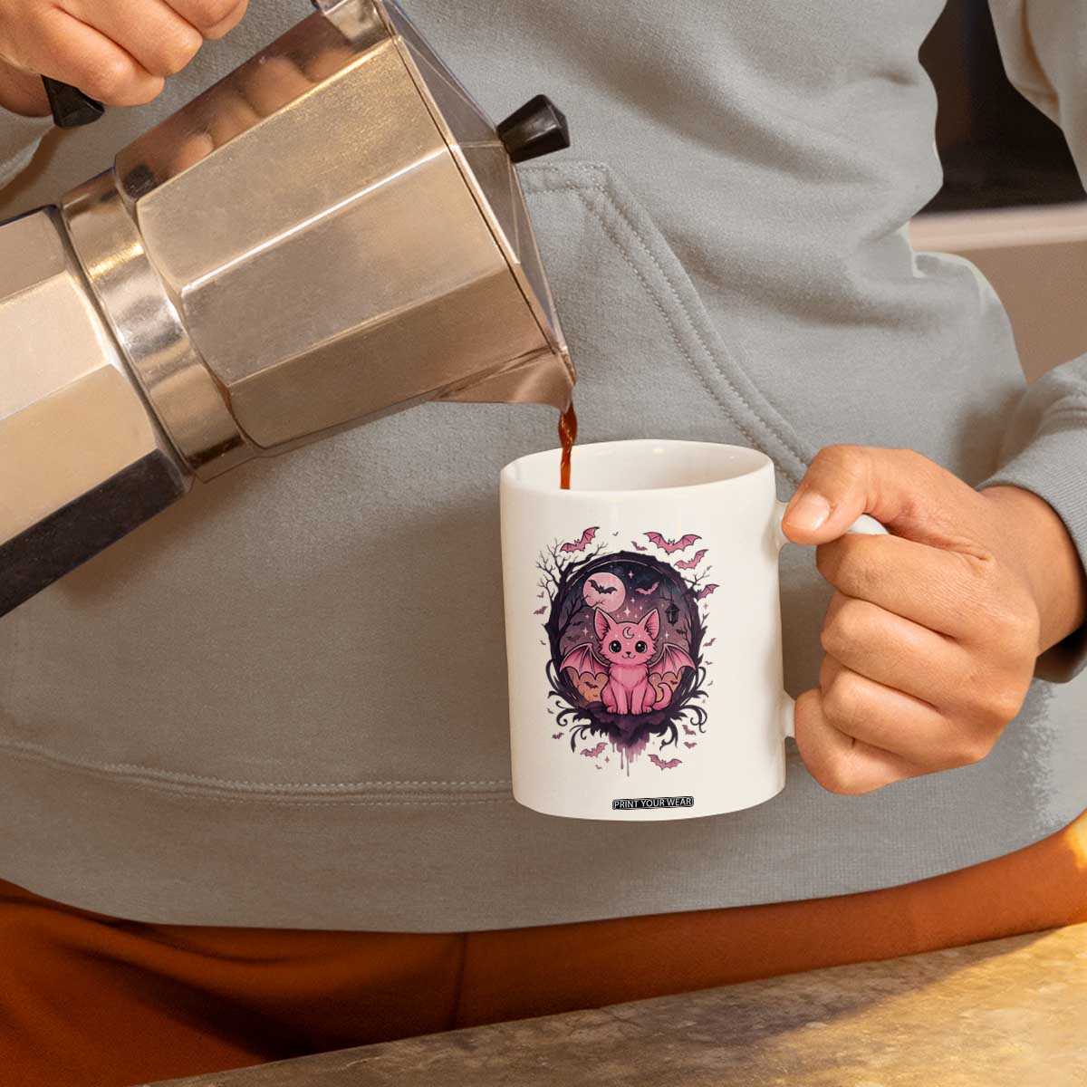Cute Pastel Goth Bat Cat Coffee Mug Funny Gothic Halloween Art TS12 Print Your Wear