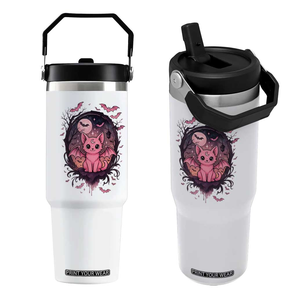 Cute Pastel Goth Bat Cat Flip Straw Tumbler Funny Gothic Halloween Art TS12 One Size: 30 oz White Print Your Wear