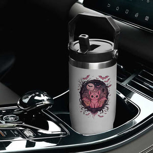 Cute Pastel Goth Bat Cat Flip Straw Tumbler Funny Gothic Halloween Art TS12 Print Your Wear