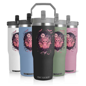 Cute Pastel Goth Bat Cat Flip Straw Tumbler Funny Gothic Halloween Art TS12 Print Your Wear