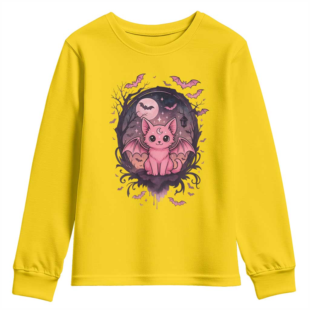 Cute Pastel Goth Bat Cat Youth Sweatshirt Funny Gothic Halloween Art TS12 Daisy Print Your Wear