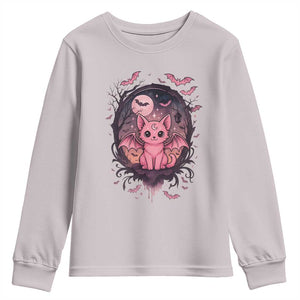 Cute Pastel Goth Bat Cat Youth Sweatshirt Funny Gothic Halloween Art TS12 Ice Gray Print Your Wear