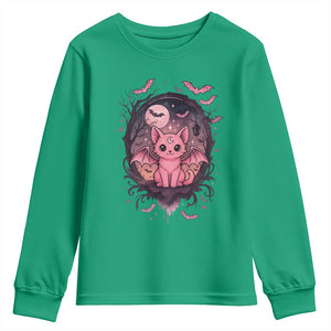 Cute Pastel Goth Bat Cat Youth Sweatshirt Funny Gothic Halloween Art TS12 Irish Green Print Your Wear