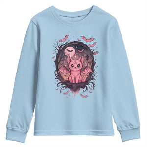 Cute Pastel Goth Bat Cat Youth Sweatshirt Funny Gothic Halloween Art TS12 Light Blue Print Your Wear
