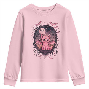 Cute Pastel Goth Bat Cat Youth Sweatshirt Funny Gothic Halloween Art TS12 Light Pink Print Your Wear