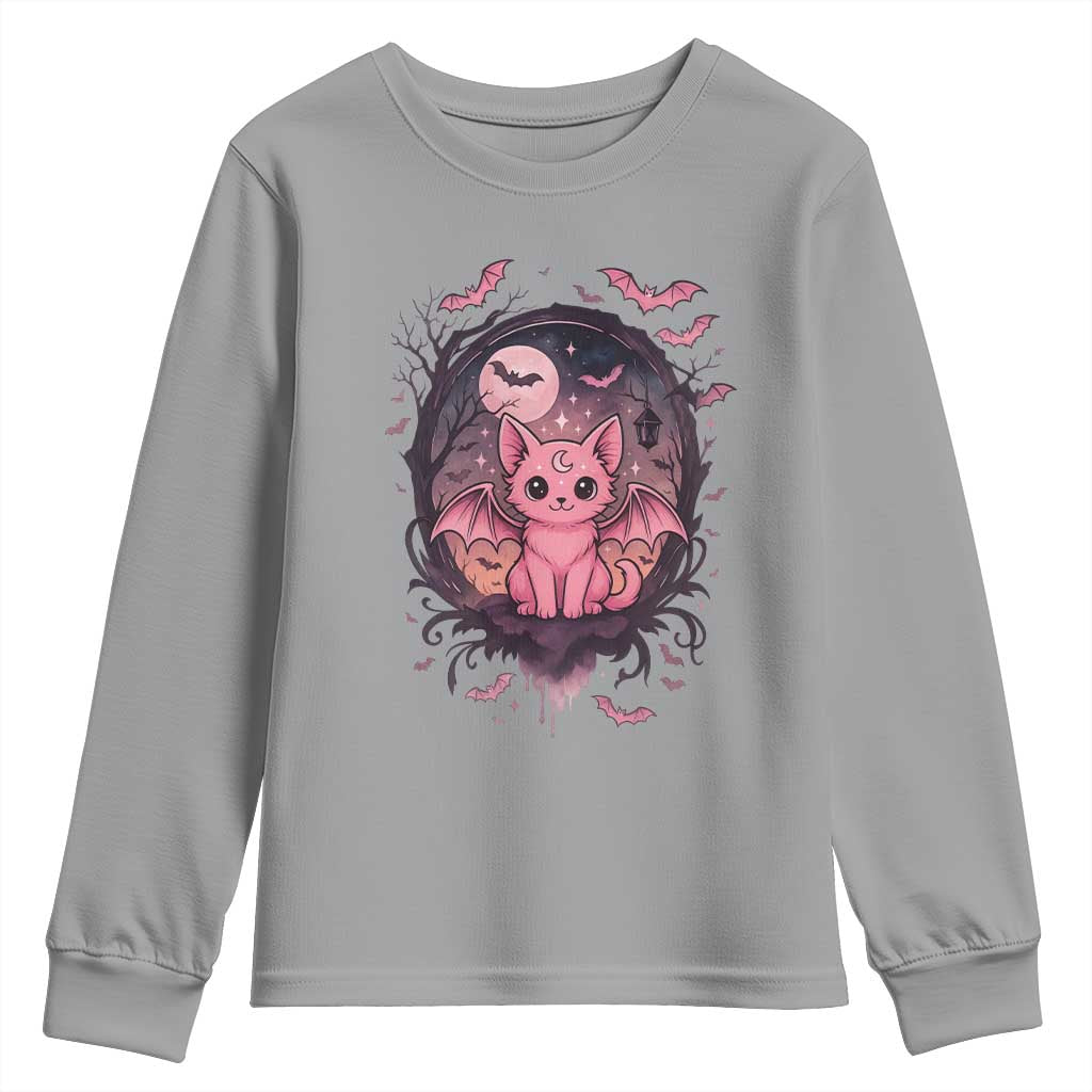Cute Pastel Goth Bat Cat Youth Sweatshirt Funny Gothic Halloween Art TS12 Sport Gray Print Your Wear