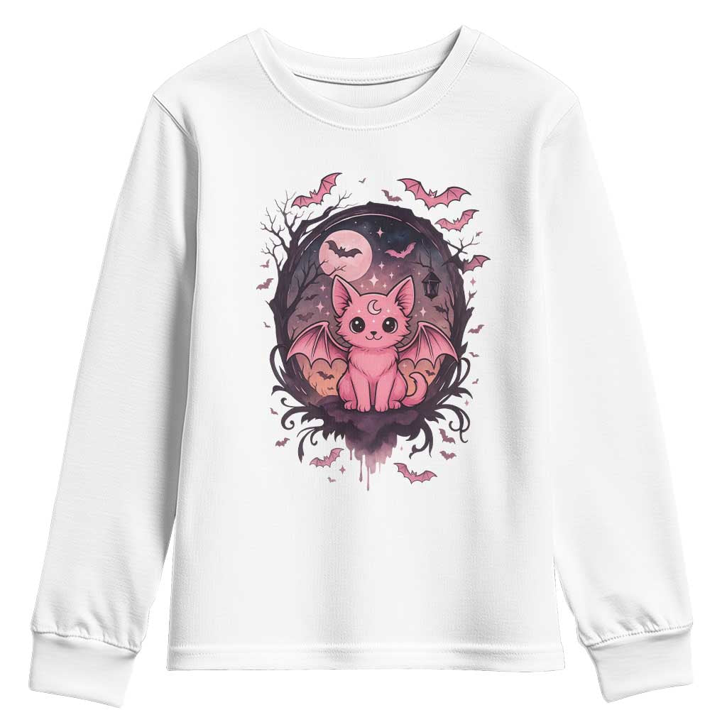 Cute Pastel Goth Bat Cat Youth Sweatshirt Funny Gothic Halloween Art TS12 White Print Your Wear