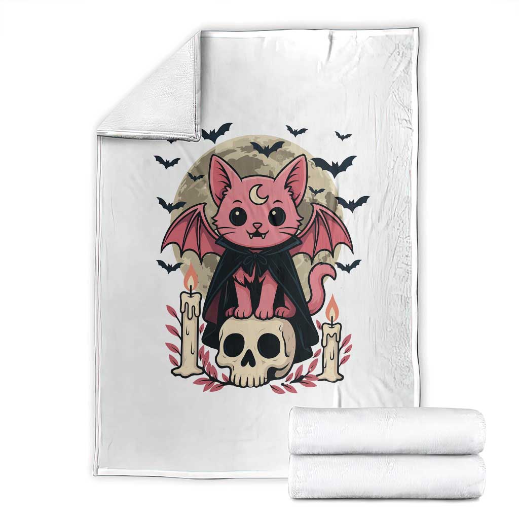 Cute Pastel Goth Vampire Cat Throw Blanket Funny Gothic Halloween Art TS12 White Print Your Wear