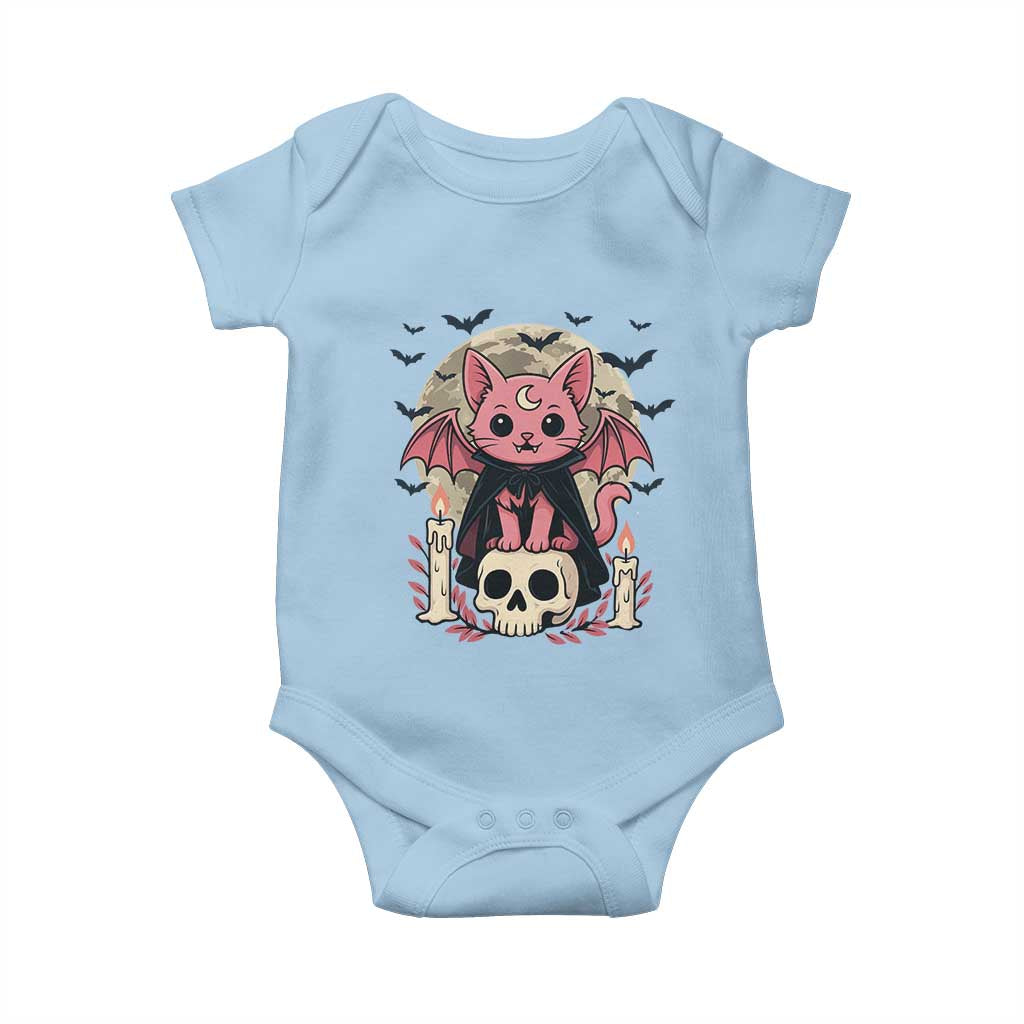 Cute Pastel Goth Vampire Cat Baby Onesie Funny Gothic Halloween Art TS12 Light Blue Print Your Wear