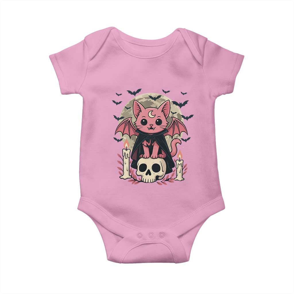 Cute Pastel Goth Vampire Cat Baby Onesie Funny Gothic Halloween Art TS12 Light Pink Print Your Wear