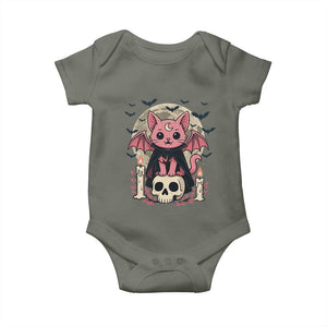 Cute Pastel Goth Vampire Cat Baby Onesie Funny Gothic Halloween Art TS12 Military Green Print Your Wear