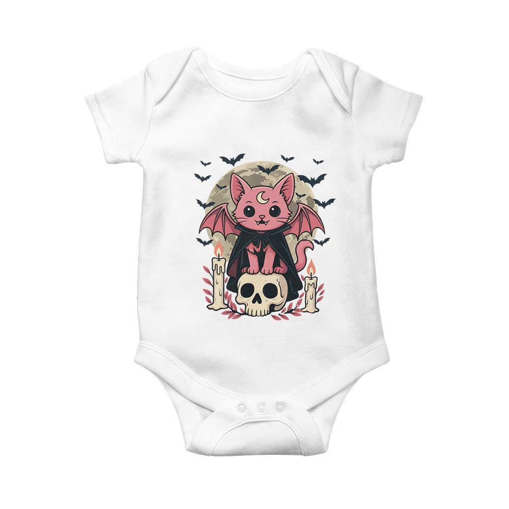 Cute Pastel Goth Vampire Cat Baby Onesie Funny Gothic Halloween Art TS12 White Print Your Wear