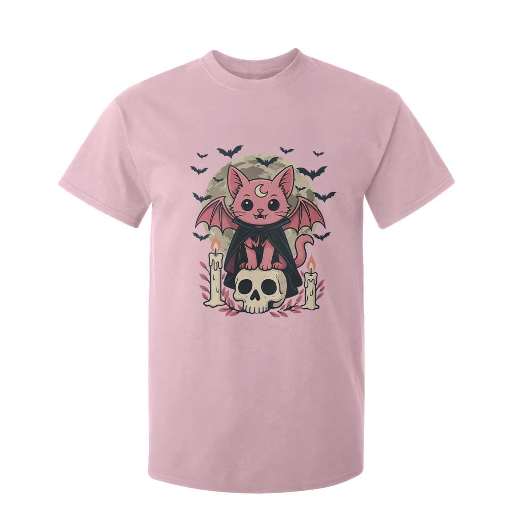 Cute Pastel Goth Vampire Cat T Shirt For Kid Funny Gothic Halloween Art TS12 Light Pink Print Your Wear
