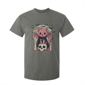 Cute Pastel Goth Vampire Cat T Shirt For Kid Funny Gothic Halloween Art TS12 Military Green Print Your Wear