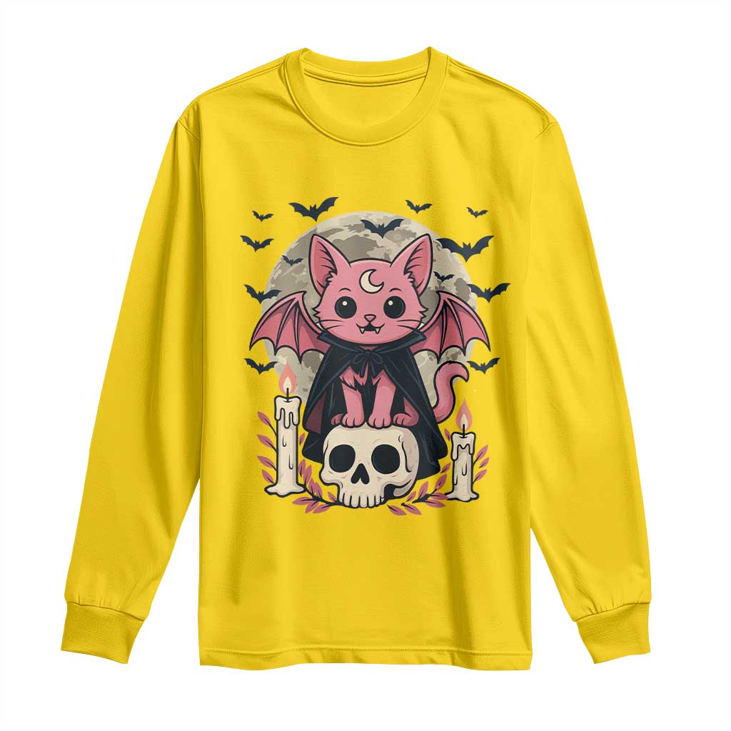 Cute Pastel Goth Vampire Cat Long Sleeve Shirt Funny Gothic Halloween Art TS12 Daisy Print Your Wear