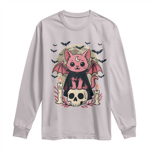 Cute Pastel Goth Vampire Cat Long Sleeve Shirt Funny Gothic Halloween Art TS12 Ice Gray Print Your Wear