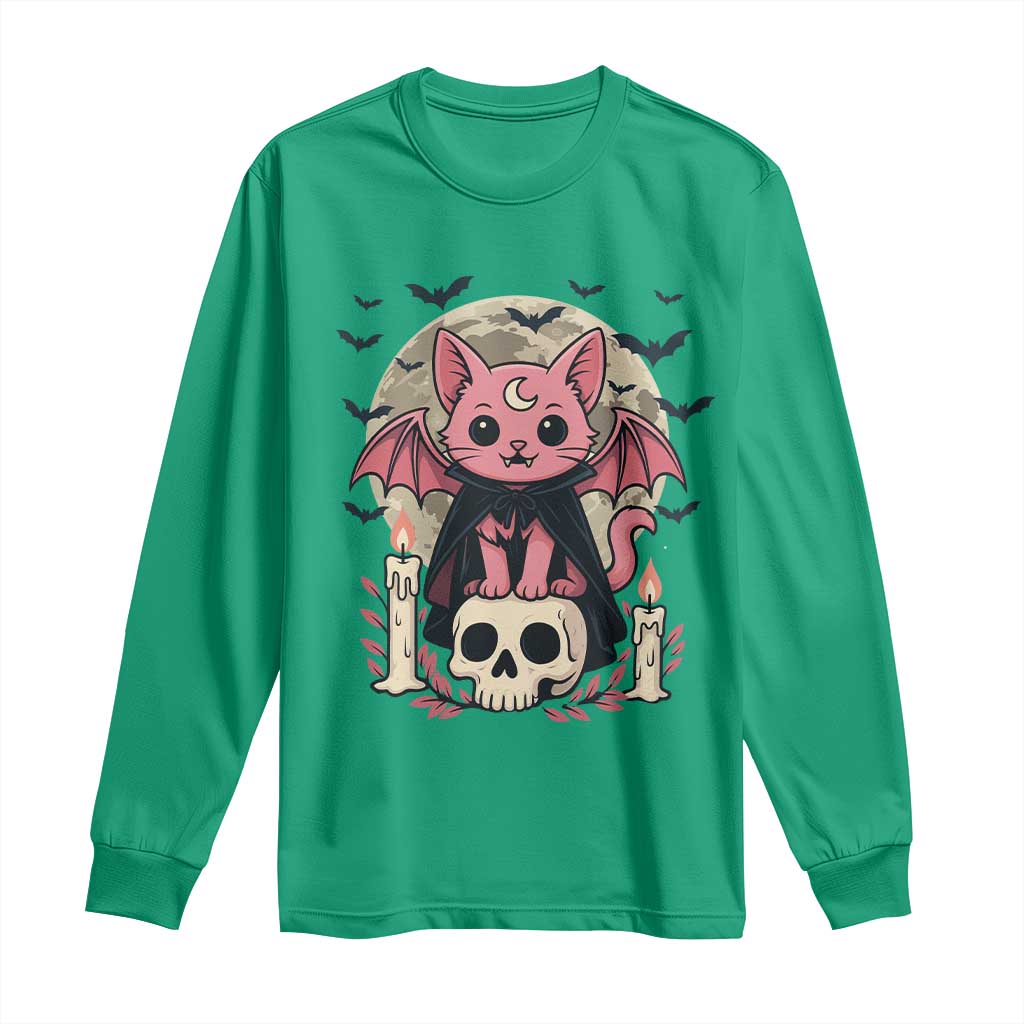 Cute Pastel Goth Vampire Cat Long Sleeve Shirt Funny Gothic Halloween Art TS12 Irish Green Print Your Wear