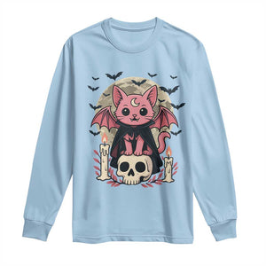 Cute Pastel Goth Vampire Cat Long Sleeve Shirt Funny Gothic Halloween Art TS12 Light Blue Print Your Wear