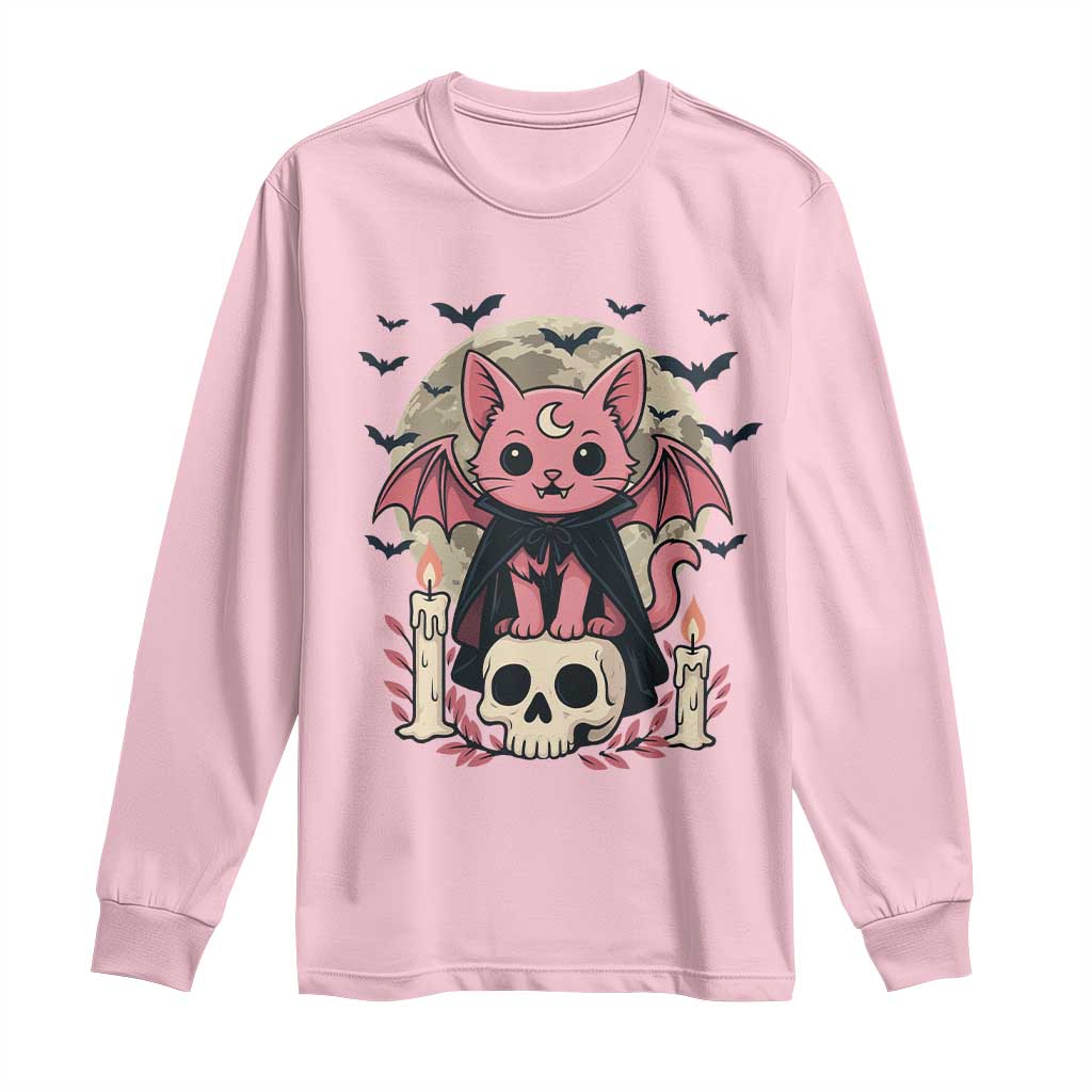 Cute Pastel Goth Vampire Cat Long Sleeve Shirt Funny Gothic Halloween Art TS12 Light Pink Print Your Wear