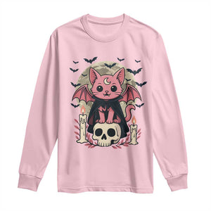 Cute Pastel Goth Vampire Cat Long Sleeve Shirt Funny Gothic Halloween Art TS12 Light Pink Print Your Wear