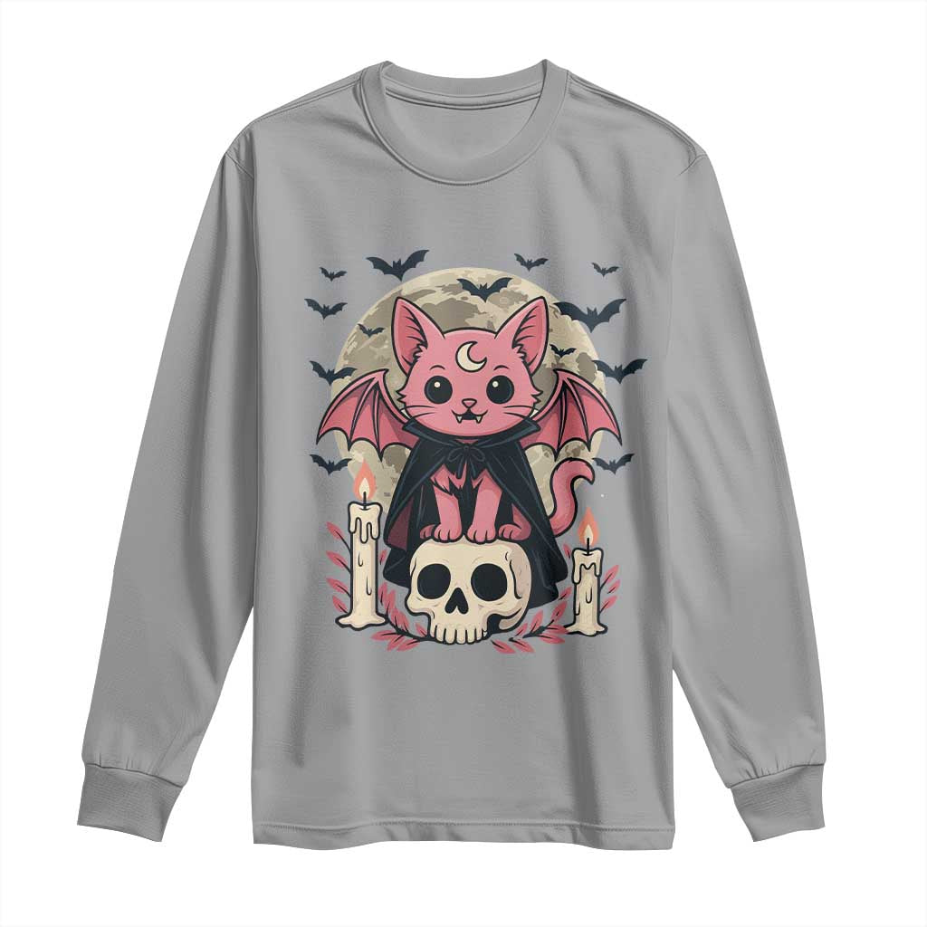 Cute Pastel Goth Vampire Cat Long Sleeve Shirt Funny Gothic Halloween Art TS12 Sport Gray Print Your Wear