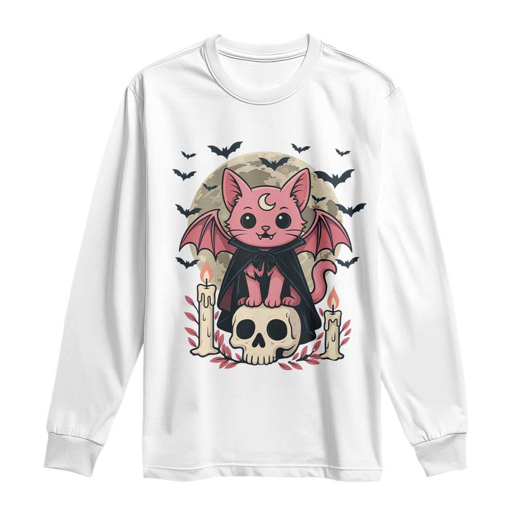 Cute Pastel Goth Vampire Cat Long Sleeve Shirt Funny Gothic Halloween Art TS12 White Print Your Wear