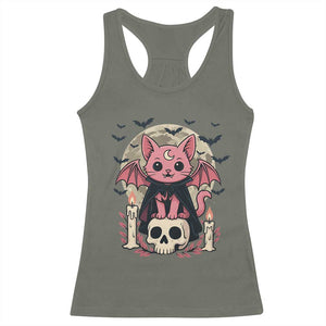 Cute Pastel Goth Vampire Cat Racerback Tank Top Funny Gothic Halloween Art TS12 Military Green Print Your Wear