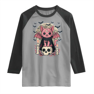 Cute Pastel Goth Vampire Cat Raglan Shirt Funny Gothic Halloween Art TS12 Sport Gray Black Print Your Wear