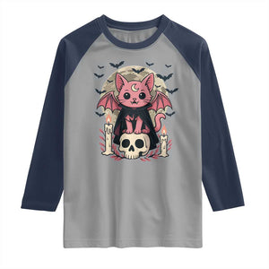 Cute Pastel Goth Vampire Cat Raglan Shirt Funny Gothic Halloween Art TS12 Sport Gray Navy Print Your Wear