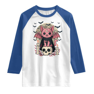 Cute Pastel Goth Vampire Cat Raglan Shirt Funny Gothic Halloween Art TS12 White Royal Print Your Wear