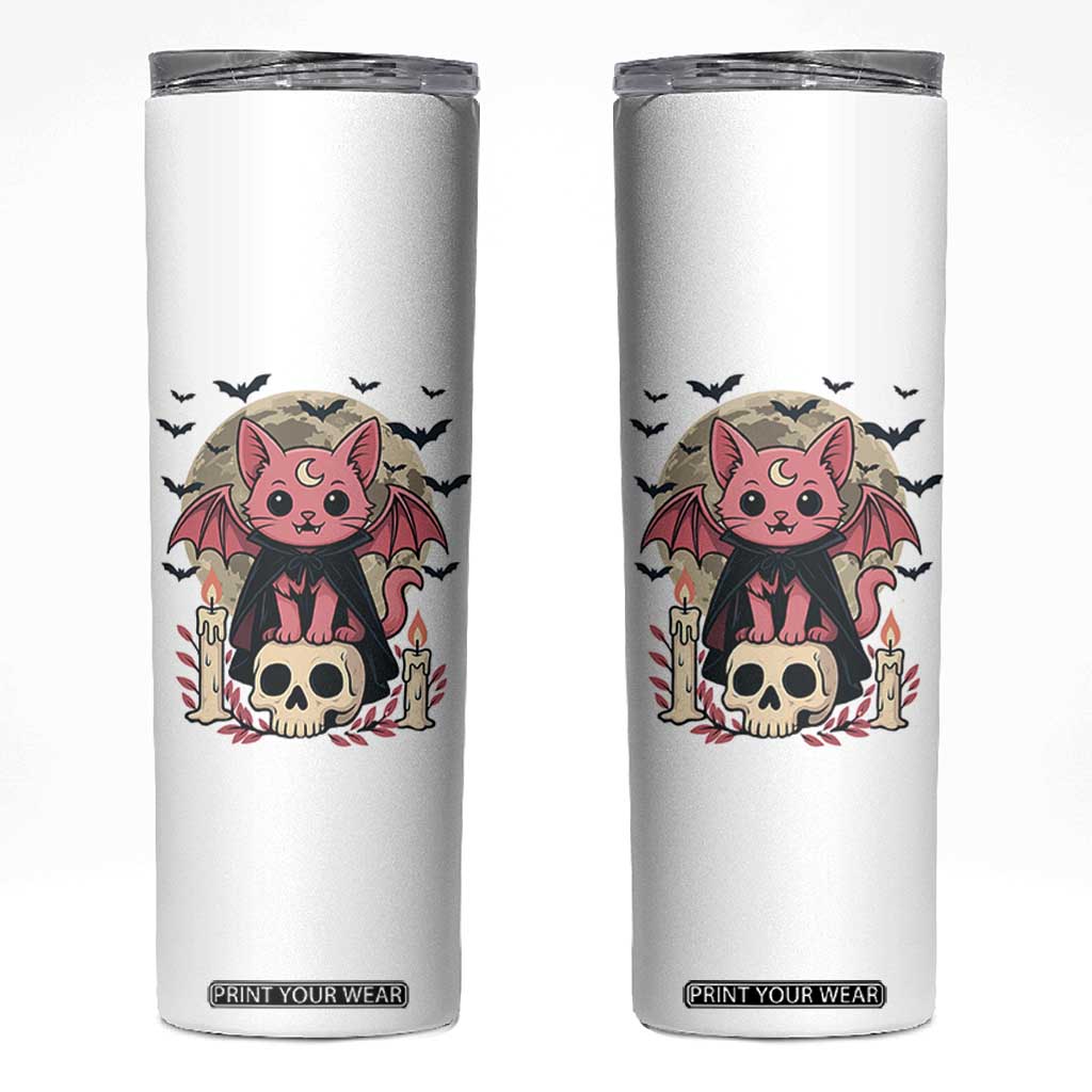 Cute Pastel Goth Vampire Cat Skinny Tumbler Funny Gothic Halloween Art TS12 White Print Your Wear
