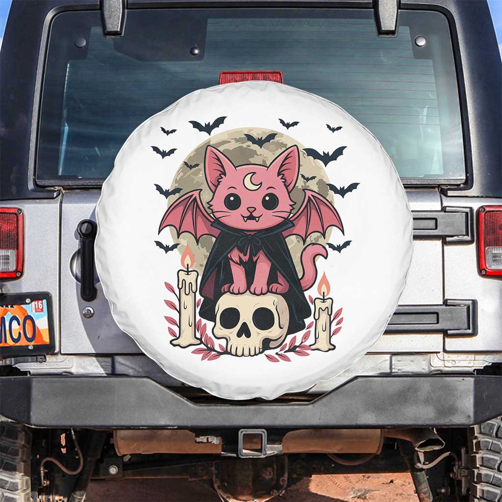 Cute Pastel Goth Vampire Cat Spare Tire Cover Funny Gothic Halloween Art TS12 No hole White Print Your Wear