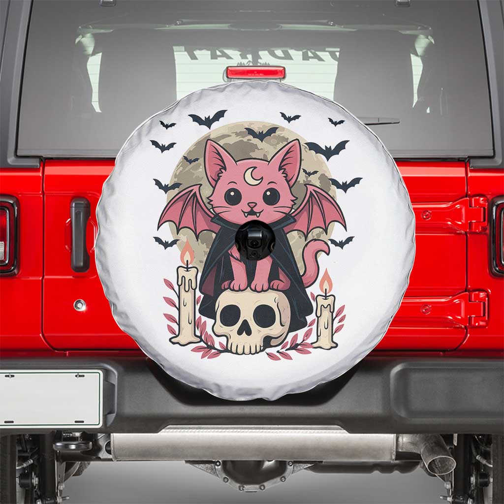 Cute Pastel Goth Vampire Cat Spare Tire Cover Funny Gothic Halloween Art TS12 White Print Your Wear