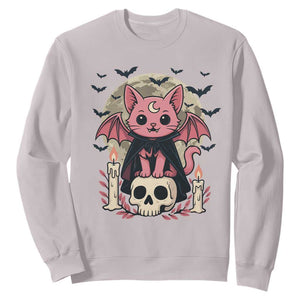 Cute Pastel Goth Vampire Cat Sweatshirt Funny Gothic Halloween Art TS12 Ice Gray Print Your Wear