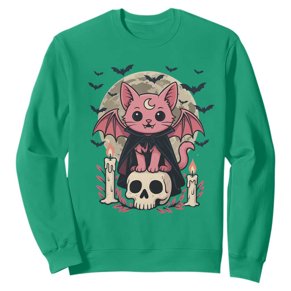 Cute Pastel Goth Vampire Cat Sweatshirt Funny Gothic Halloween Art TS12 Irish Green Print Your Wear