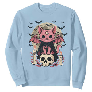 Cute Pastel Goth Vampire Cat Sweatshirt Funny Gothic Halloween Art TS12 Light Blue Print Your Wear