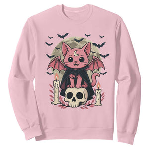 Cute Pastel Goth Vampire Cat Sweatshirt Funny Gothic Halloween Art TS12 Light Pink Print Your Wear