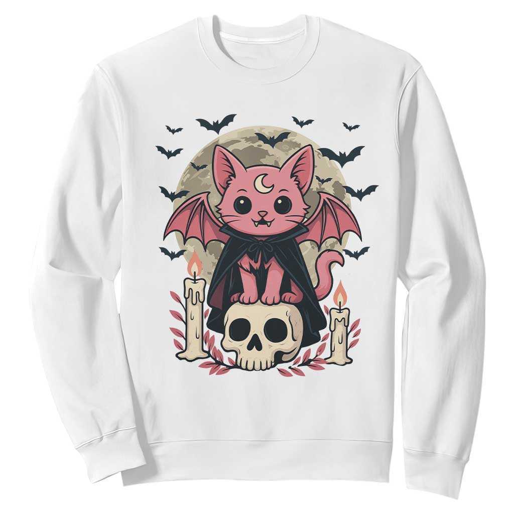 Cute Pastel Goth Vampire Cat Sweatshirt Funny Gothic Halloween Art TS12 White Print Your Wear
