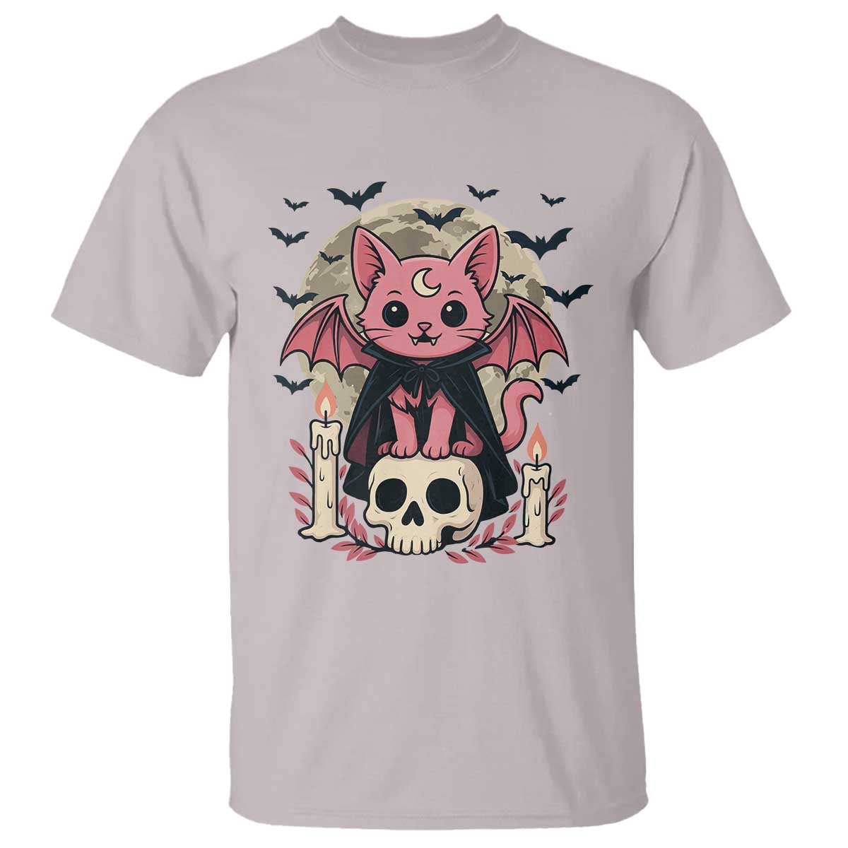 Cute Pastel Goth Vampire Cat T Shirt Funny Gothic Halloween Art TS12 Ice Gray Print Your Wear