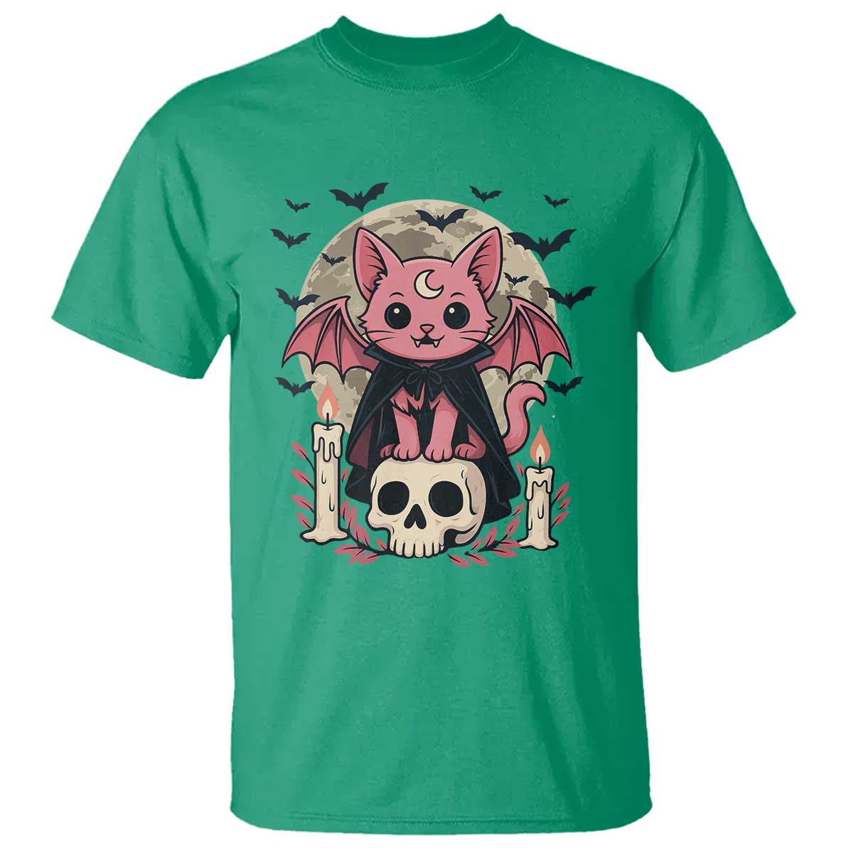 Cute Pastel Goth Vampire Cat T Shirt Funny Gothic Halloween Art TS12 Irish Green Print Your Wear