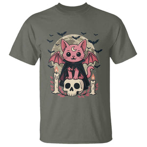 Cute Pastel Goth Vampire Cat T Shirt Funny Gothic Halloween Art TS12 Military Green Print Your Wear