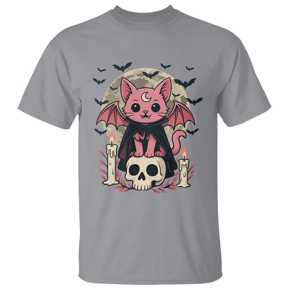 Cute Pastel Goth Vampire Cat T Shirt Funny Gothic Halloween Art TS12 Sport Gray Print Your Wear
